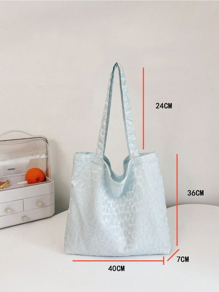 Large Shopper Bag Heart Pattern Double Handle No-Closure Casual Polyester