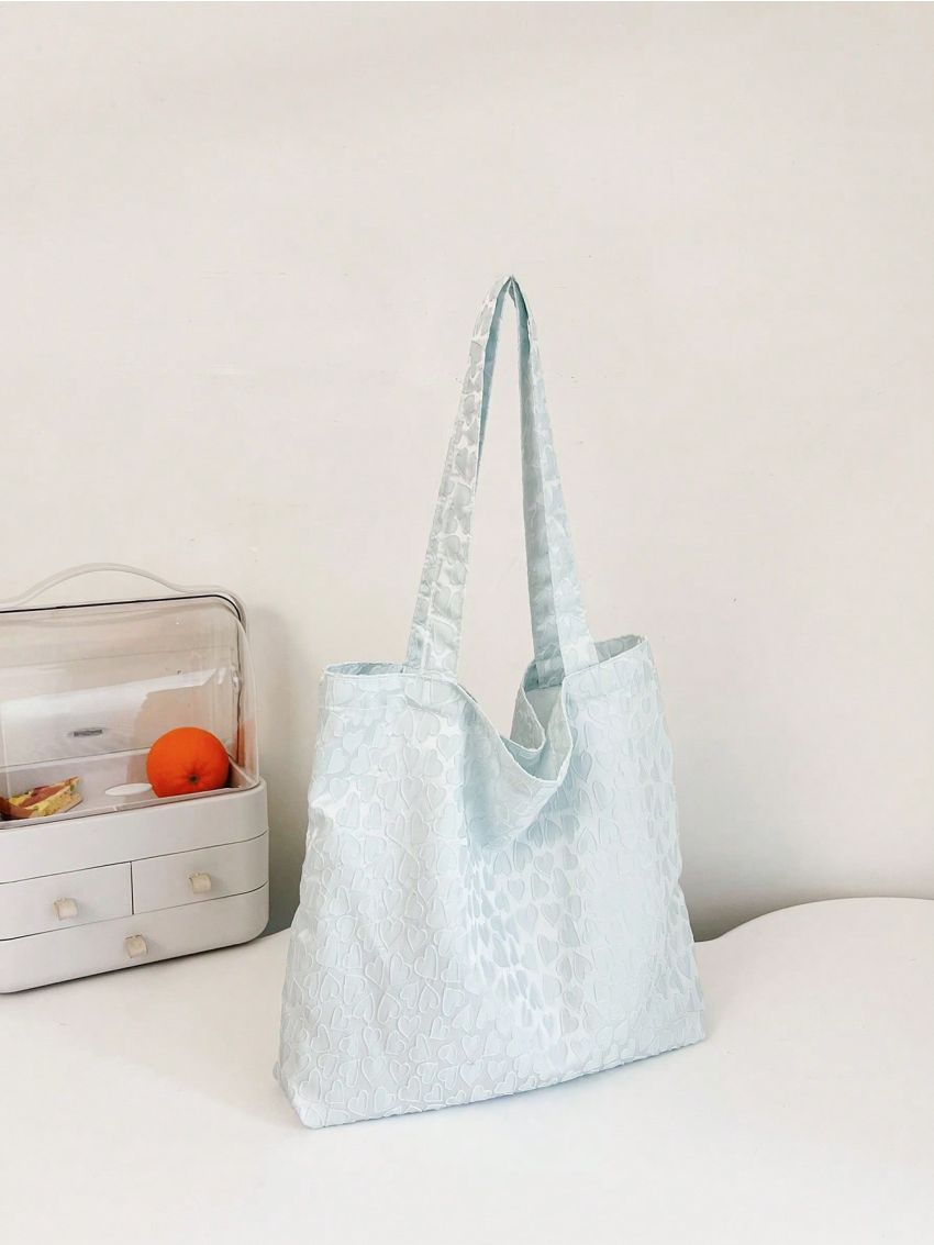Large Shopper Bag Heart Pattern Double Handle No-Closure Casual Polyester