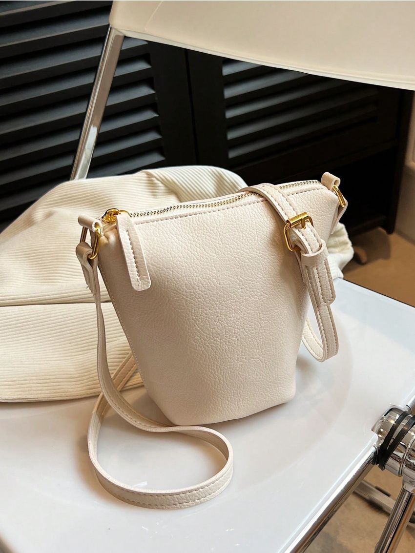 Mini Bucket Bag Adjustable Strap Zipper Minimalist Pu