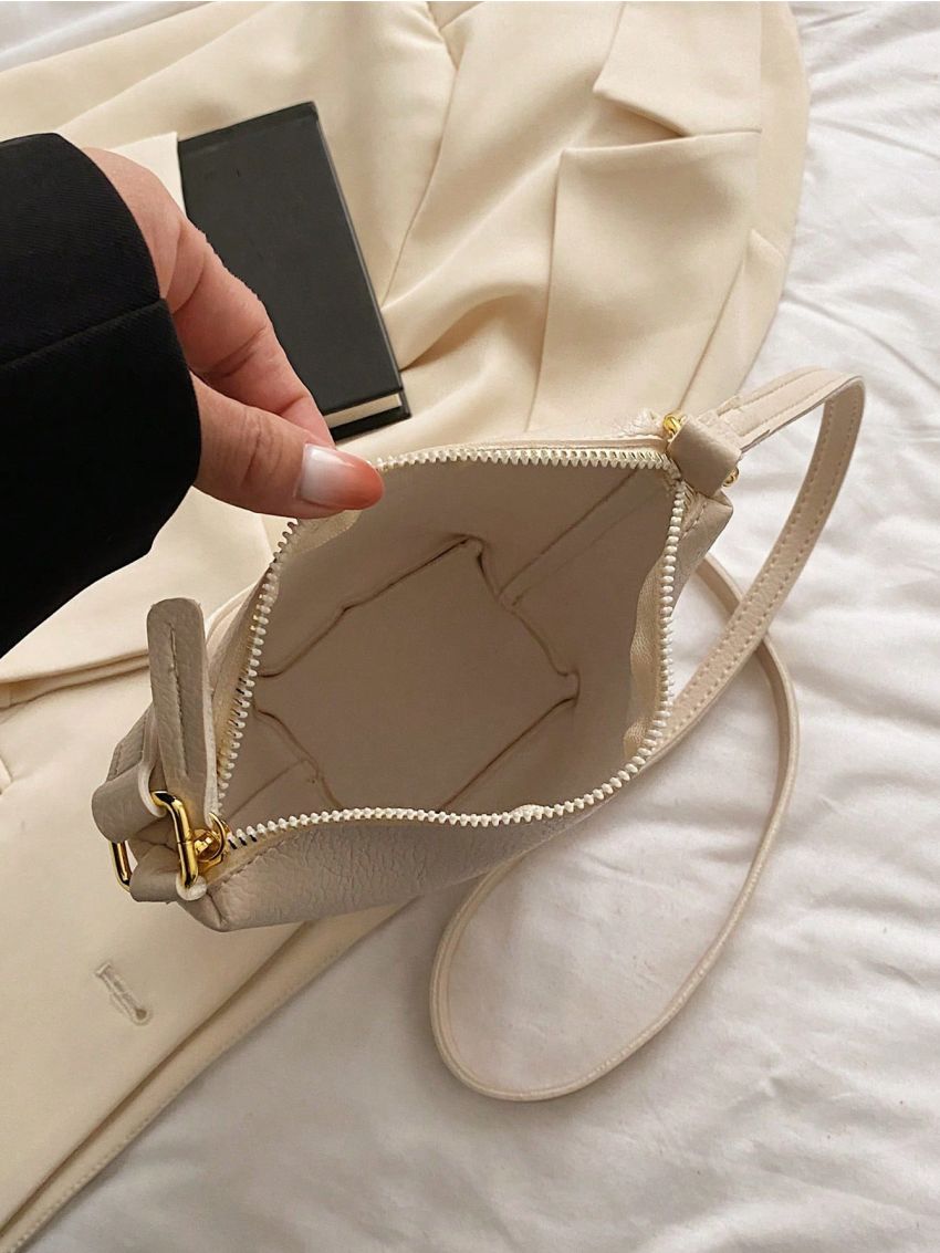 Mini Bucket Bag Adjustable Strap Zipper Minimalist Pu
