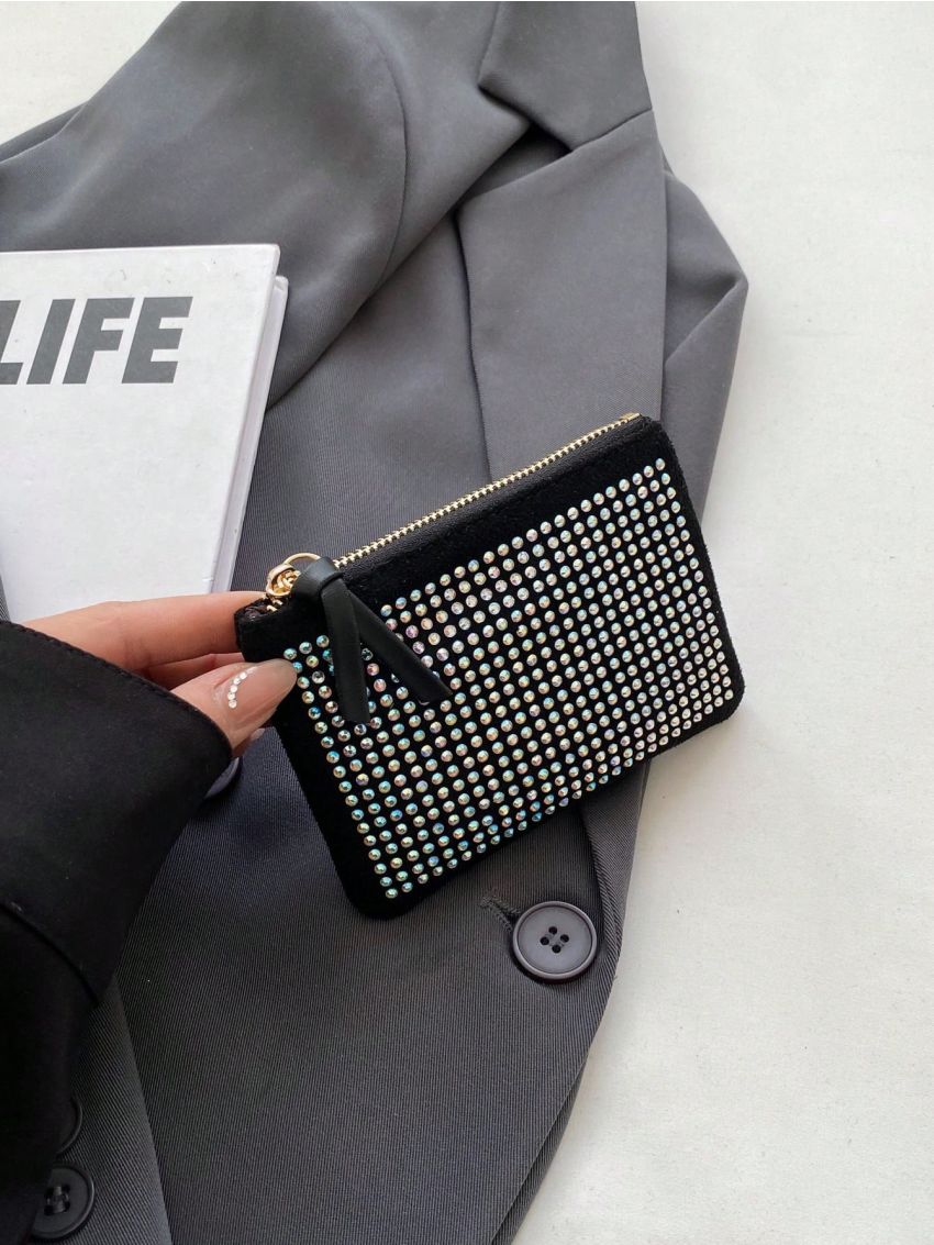 Black Stud Decor Coin Purse With Zipper