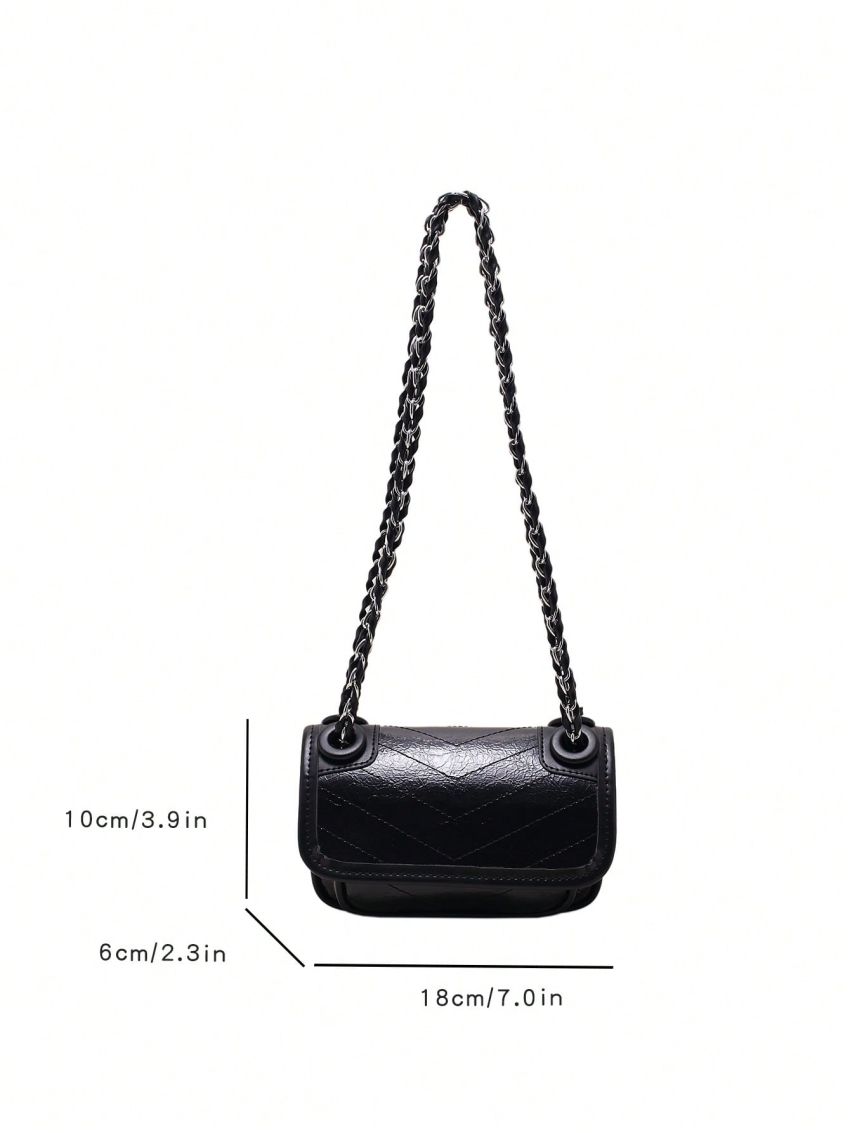 Mini Square Bag Chevron Detail Flap Chain Pu Elegant
