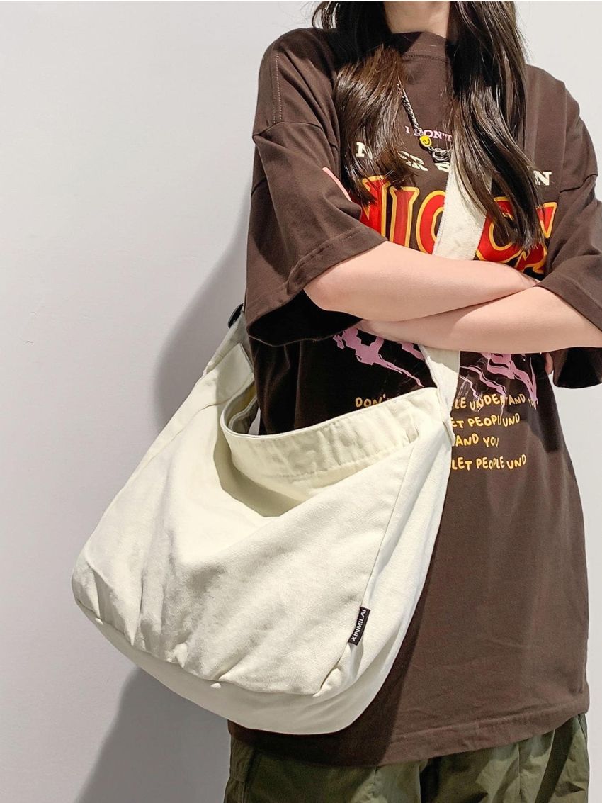 Large Hobo Bag With Zipper Canvas Casual