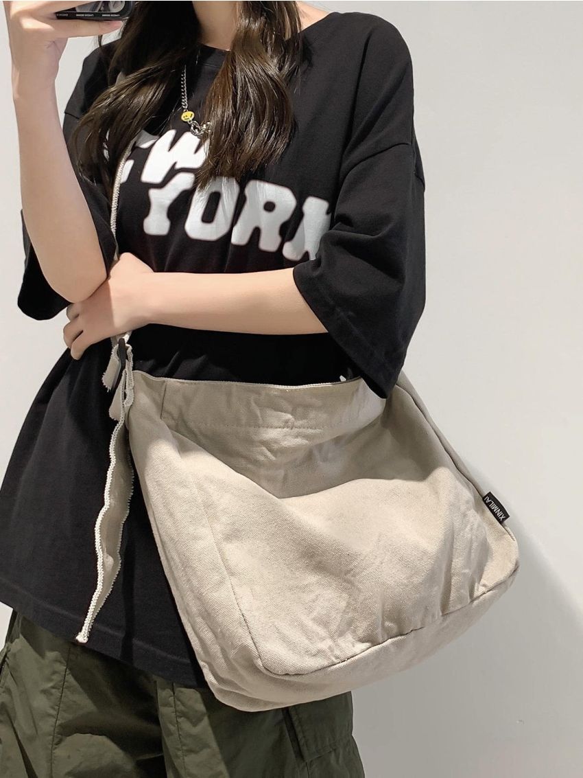 Large Hobo Bag With Zipper Canvas Casual