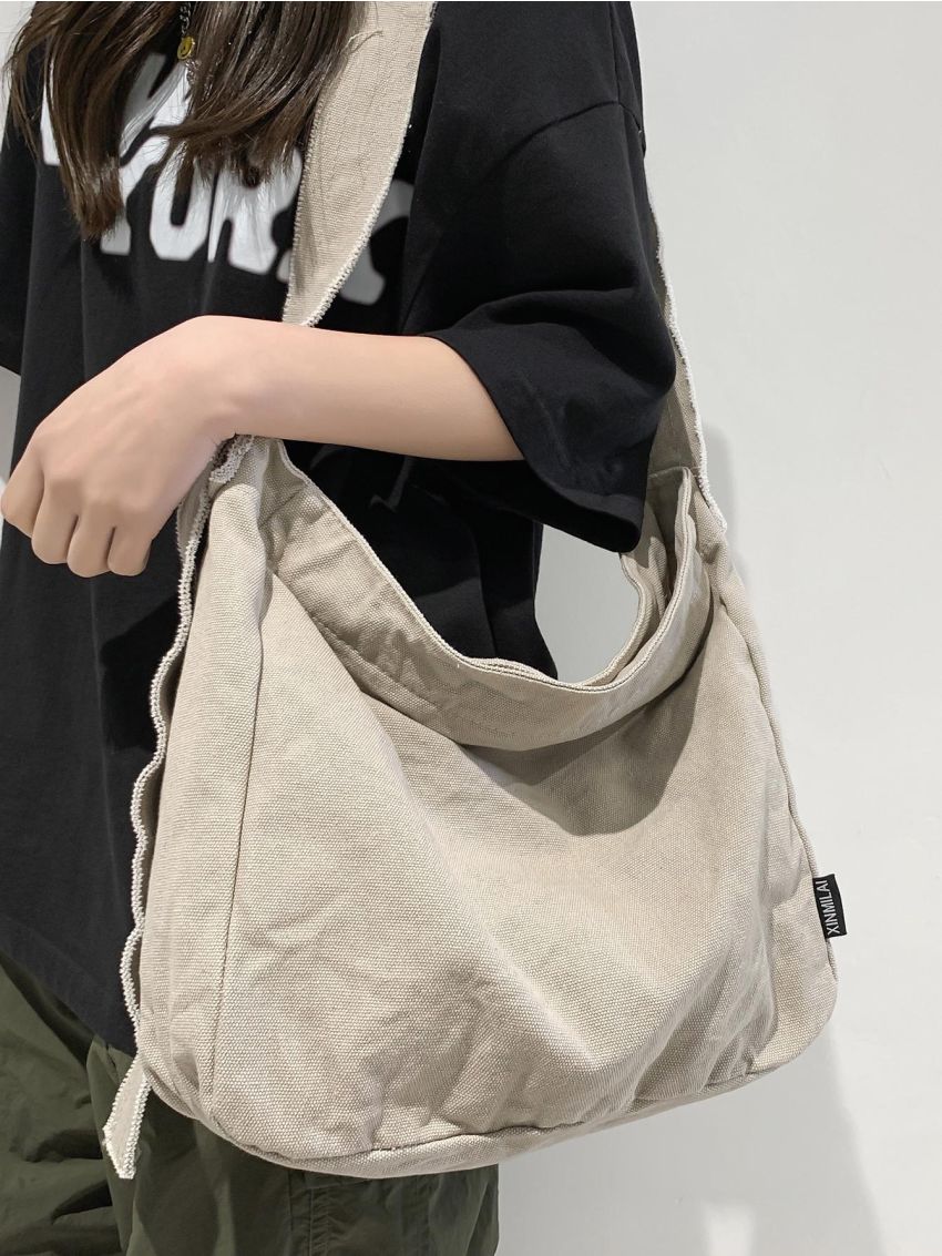 Large Hobo Bag With Zipper Canvas Casual