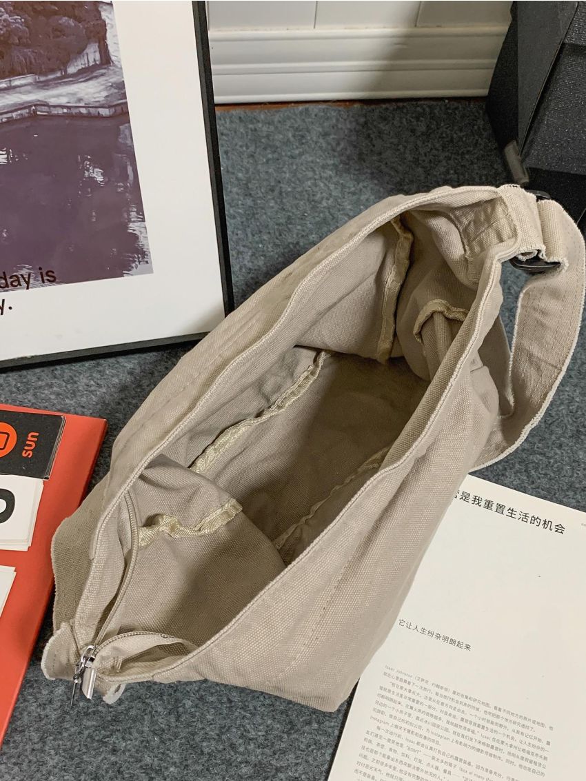 Large Hobo Bag With Zipper Canvas Casual