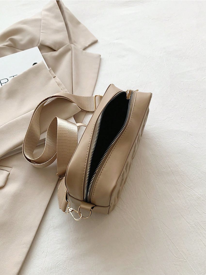 Rabbit Head Textured Square Bag Zipper Pu Fashionable