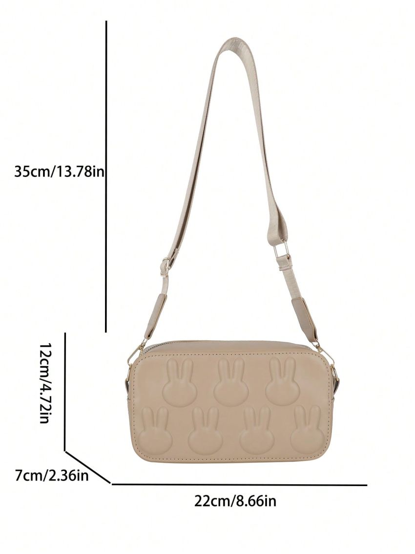 Rabbit Head Textured Square Bag Zipper Pu Fashionable