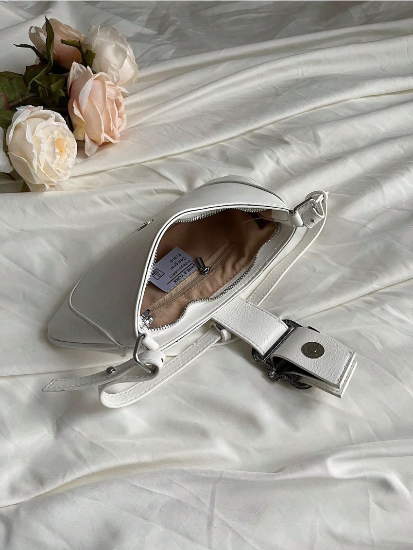 Fashion Baguette Bag White Zipper Shoulder Bag Solid Color For Women