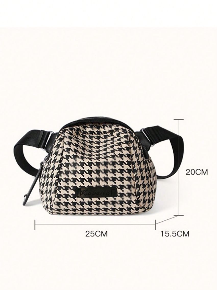 Medium Fanny Pack Houndstooth Pattern Adjustable Strap For Daily