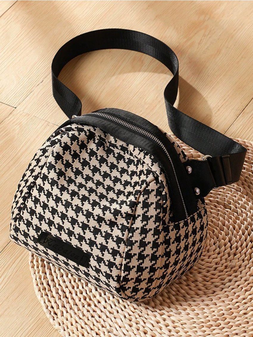 Medium Fanny Pack Houndstooth Pattern Adjustable Strap For Daily