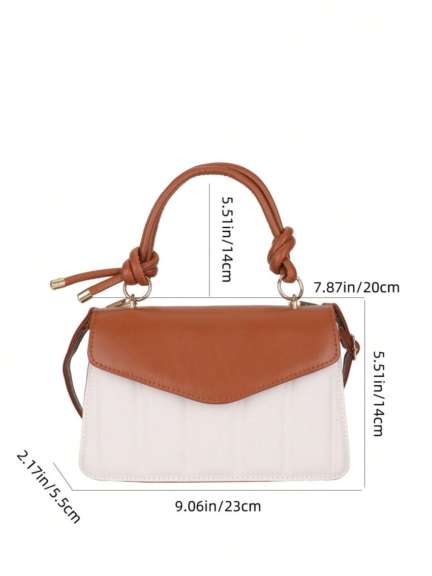Color Block Fashionable PU Square Bag with Top Single Handle, Suitable for Daily Use