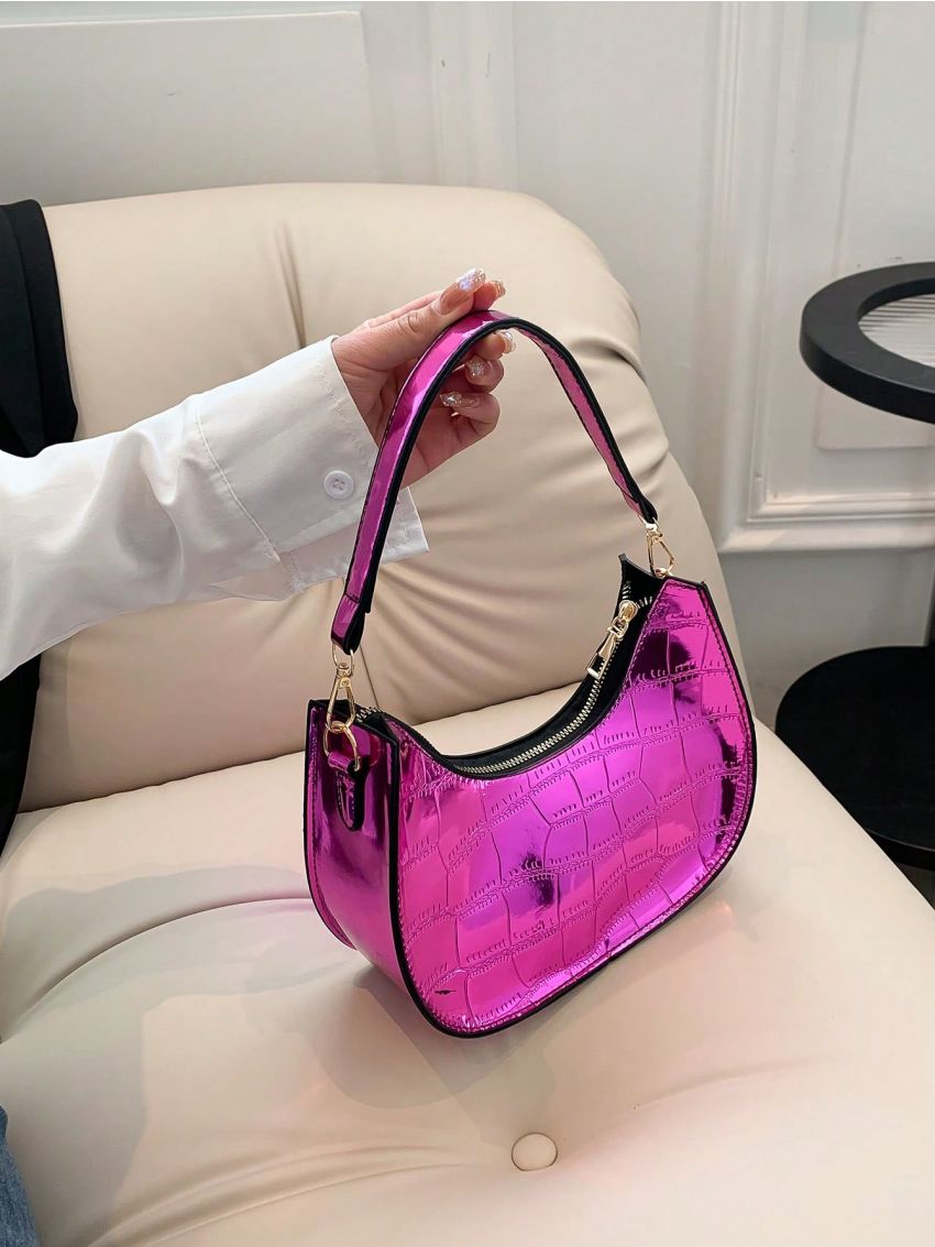 Long 9.1 Inches Wide 3.1 Inches High 6.7 Inches PU Solid Color Fashion Underarm Shoulder Bag