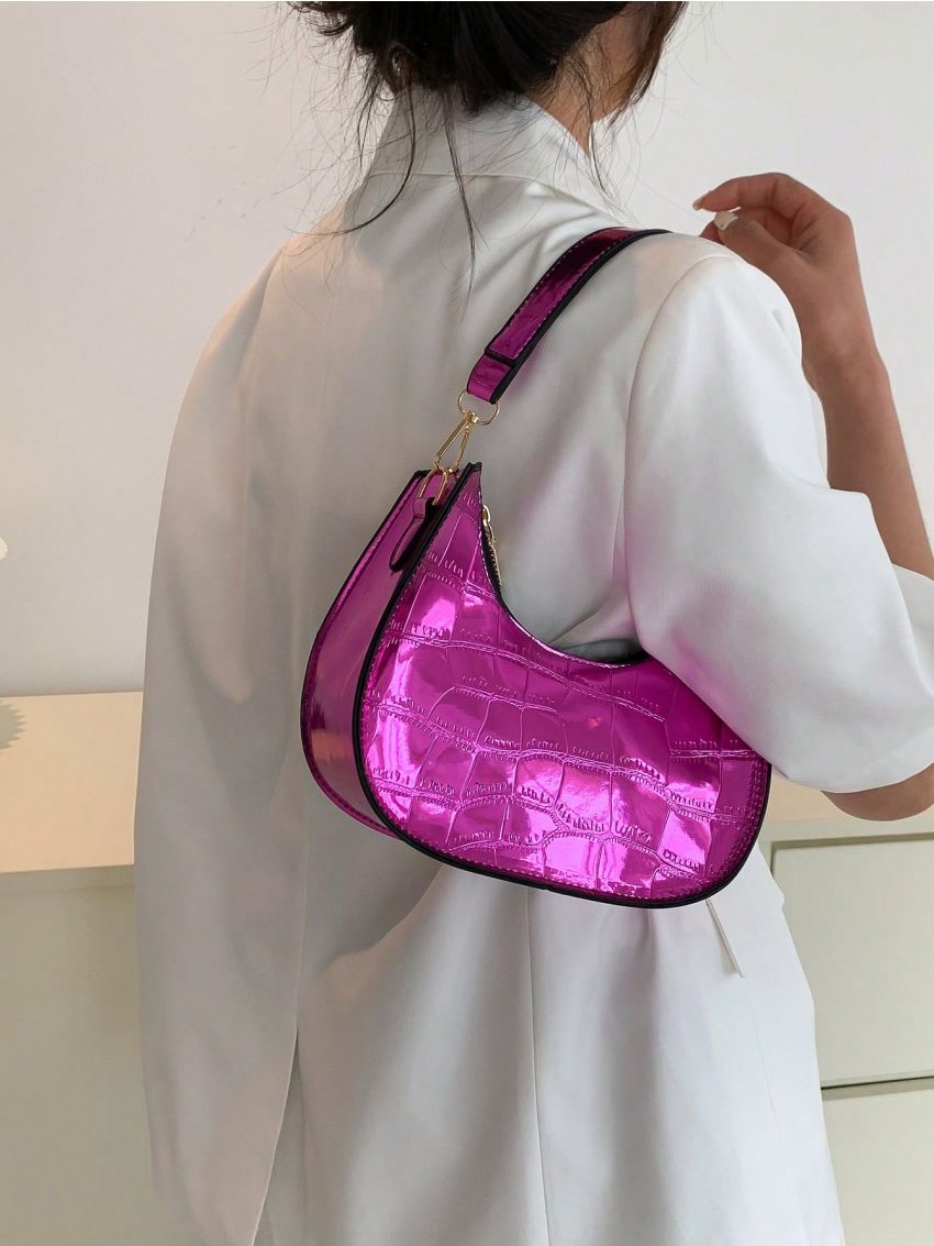 Long 9.1 Inches Wide 3.1 Inches High 6.7 Inches PU Solid Color Fashion Underarm Shoulder Bag