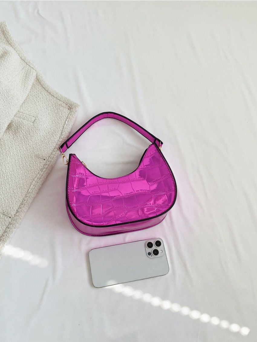 Long 9.1 Inches Wide 3.1 Inches High 6.7 Inches PU Solid Color Fashion Underarm Shoulder Bag