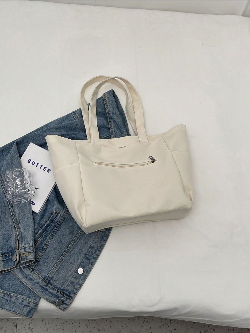 Small Shopper Bag Multi-Pocket Minimalist Beige