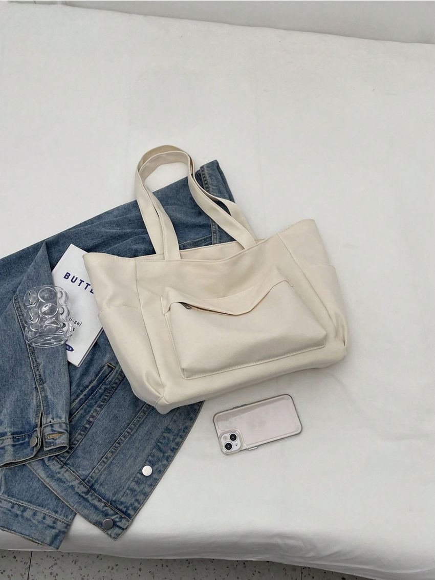 Small Shopper Bag Multi-Pocket Minimalist Beige