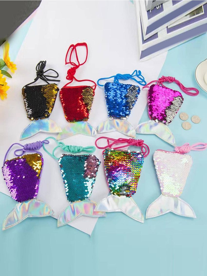 1pc Mermaid Tail Coin Purse, Mermaid Tail Sequin Crossbody Coin Wallet Bag For Kids Little Girl