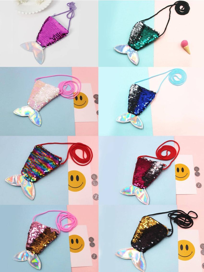 1pc Mermaid Tail Coin Purse, Mermaid Tail Sequin Crossbody Coin Wallet Bag For Kids Little Girl