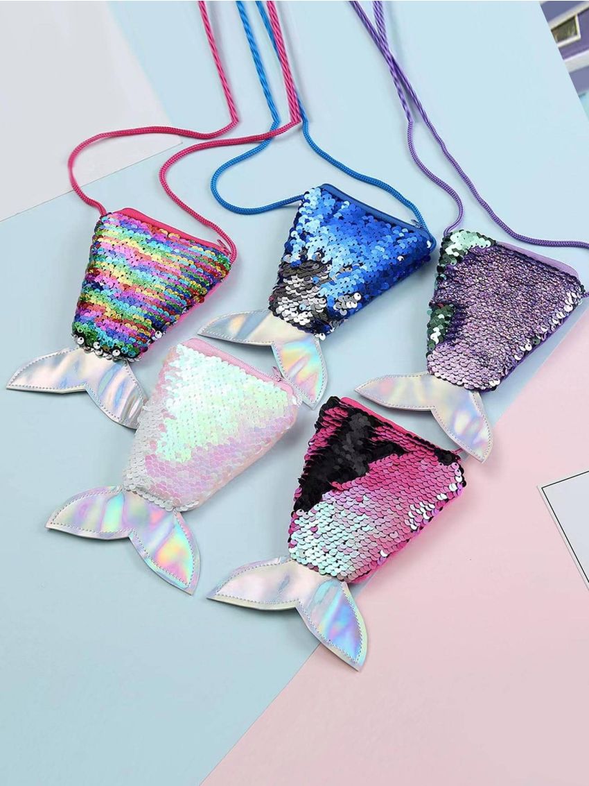 1pc Mermaid Tail Coin Purse, Mermaid Tail Sequin Crossbody Coin Wallet Bag For Kids Little Girl
