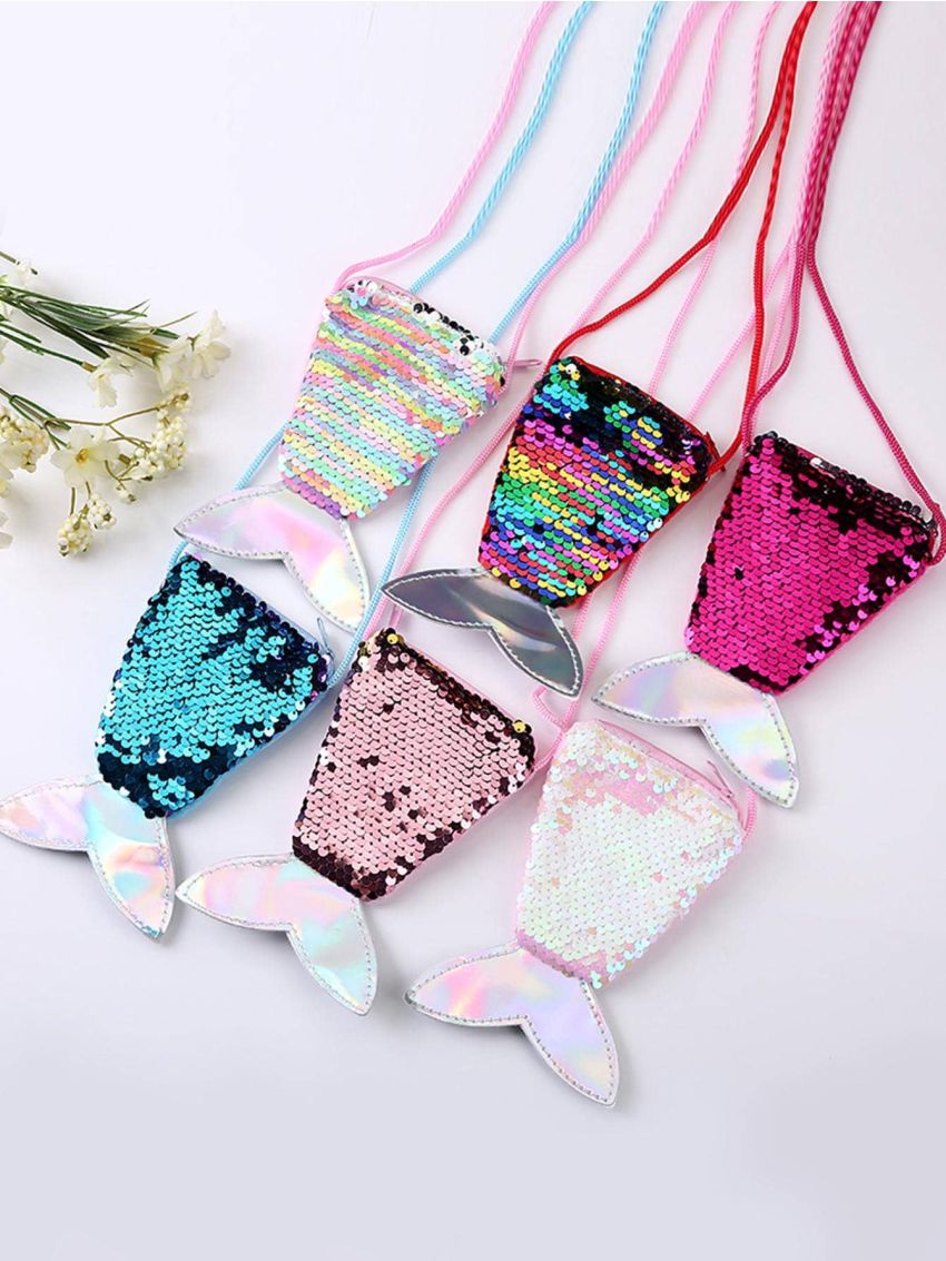 1pc Mermaid Tail Coin Purse, Mermaid Tail Sequin Crossbody Coin Wallet Bag For Kids Little Girl