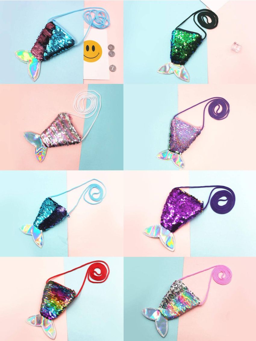 1pc Mermaid Tail Coin Purse, Mermaid Tail Sequin Crossbody Coin Wallet Bag For Kids Little Girl