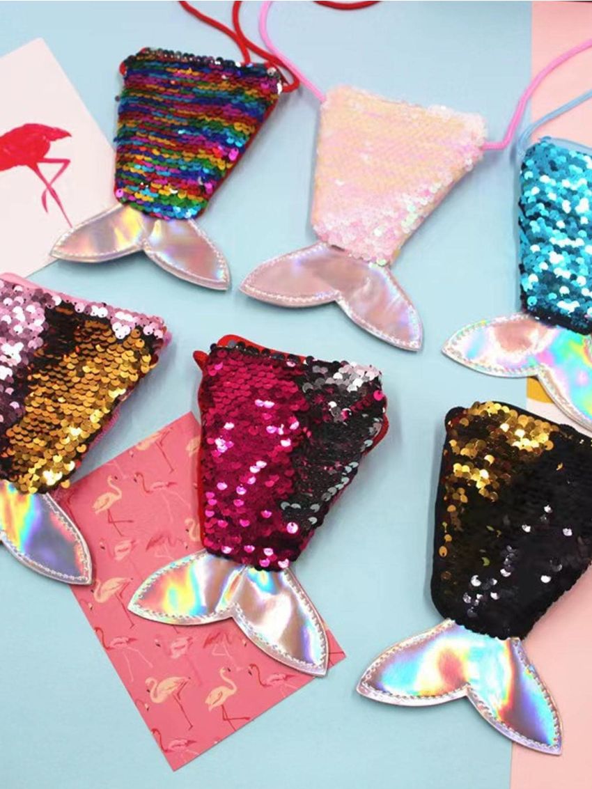 1pc Mermaid Tail Coin Purse, Mermaid Tail Sequin Crossbody Coin Wallet Bag For Kids Little Girl