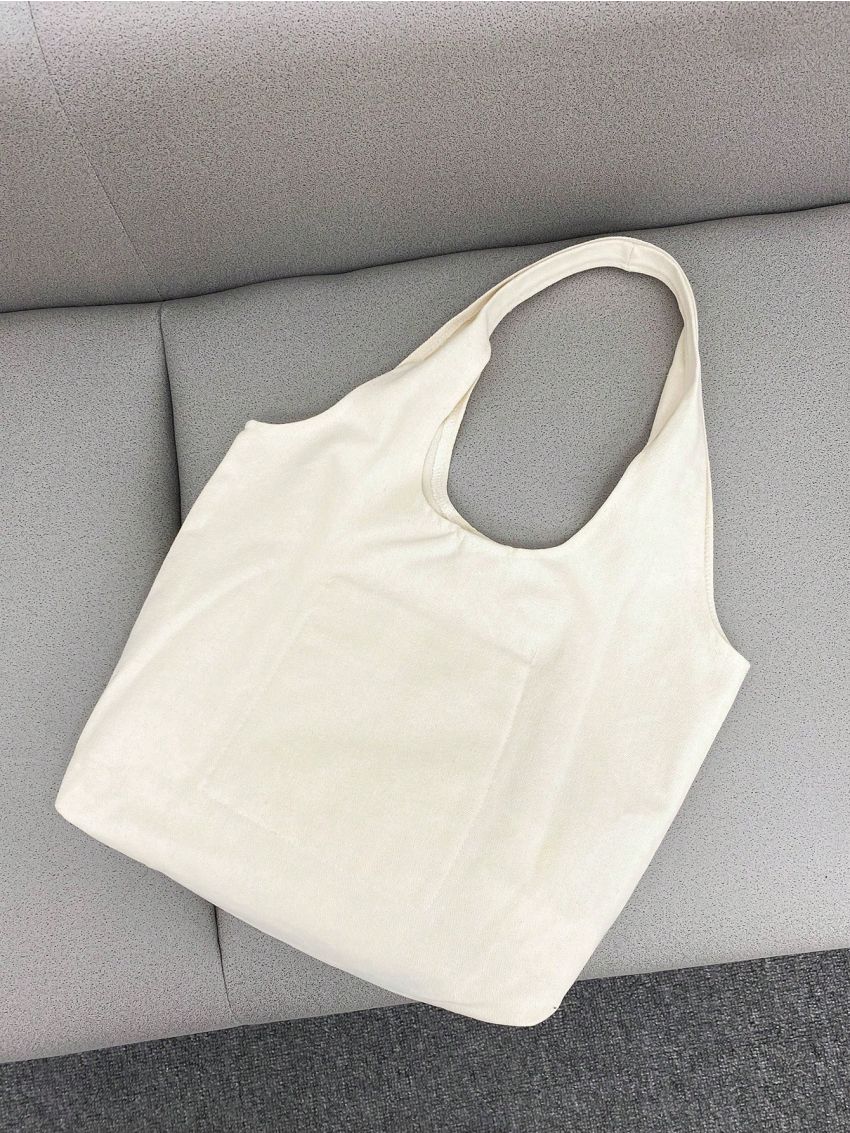 Cartoon Bear Graphic Shopper Bag Beige Large Capacity Casual