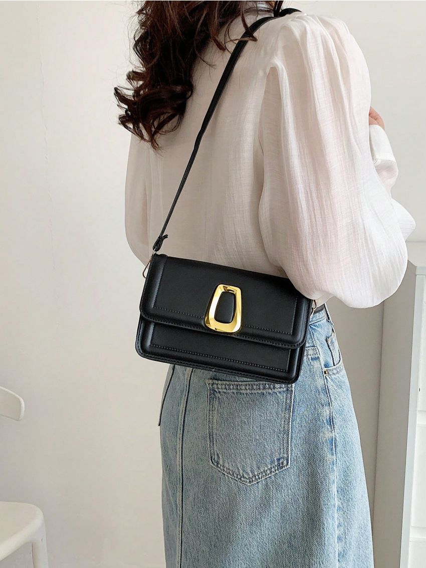 Mini Metal Decor Flap Square Bag Black Fashionable