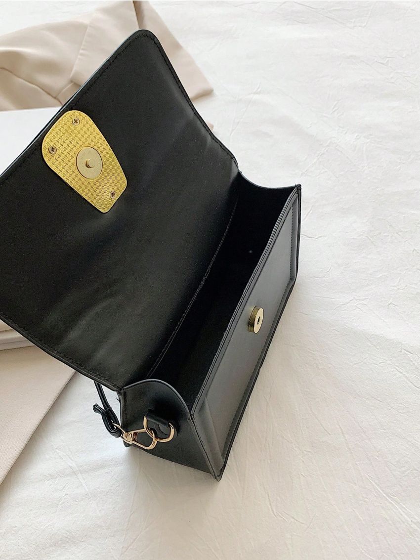 Mini Metal Decor Flap Square Bag Black Fashionable