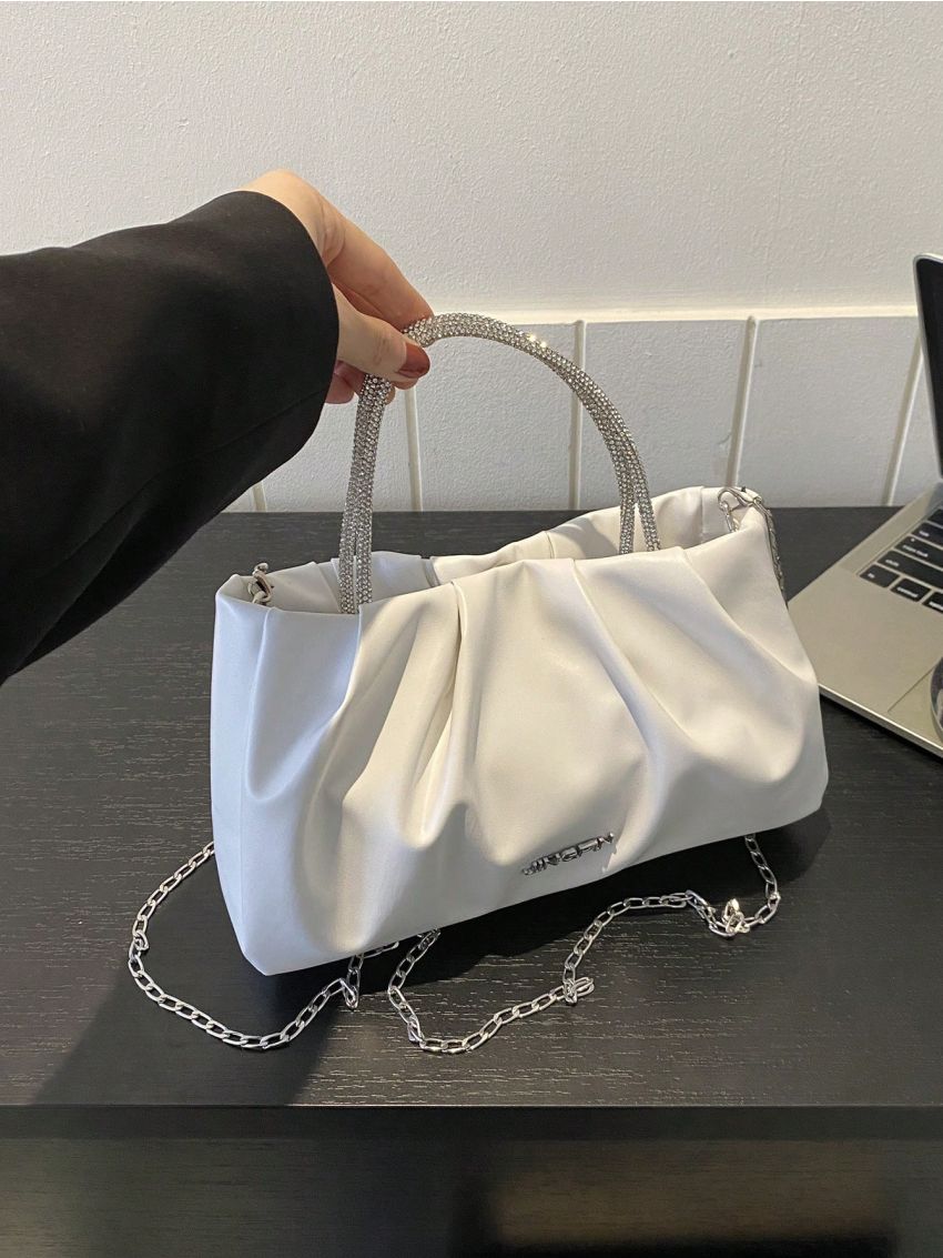 Pleated Handbag, Stylish Ring Strap Daily Bag, Women's Versatile Going Out Bag