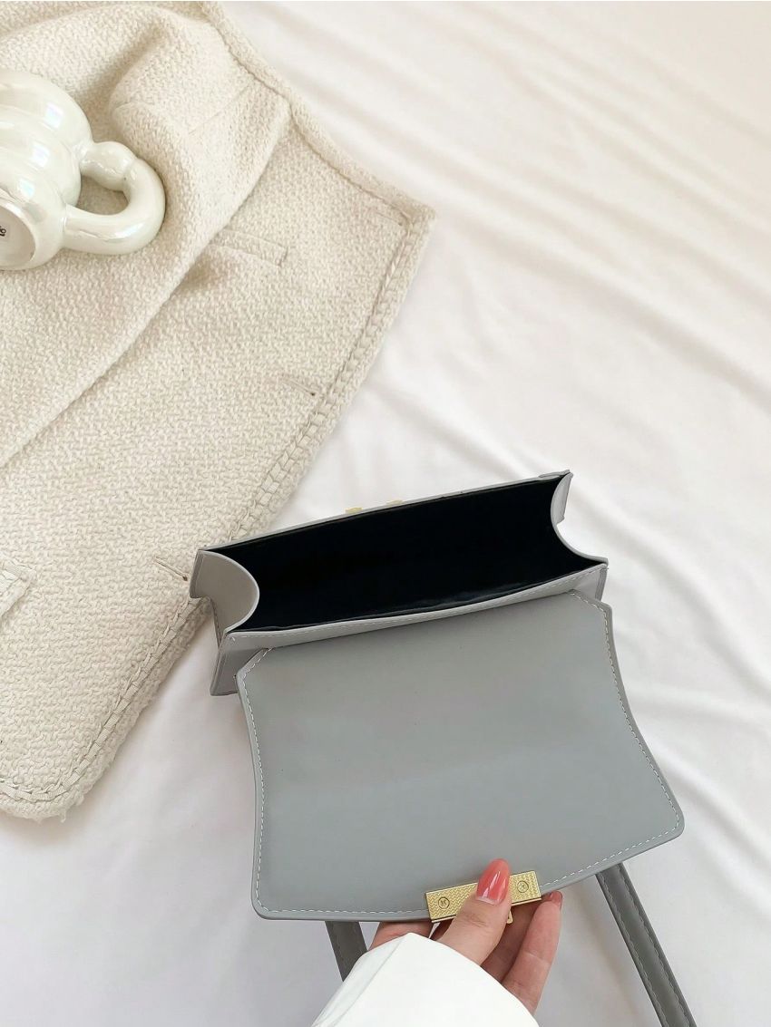 Crocodile Embossed Flap Square Bag Grey Fashionable