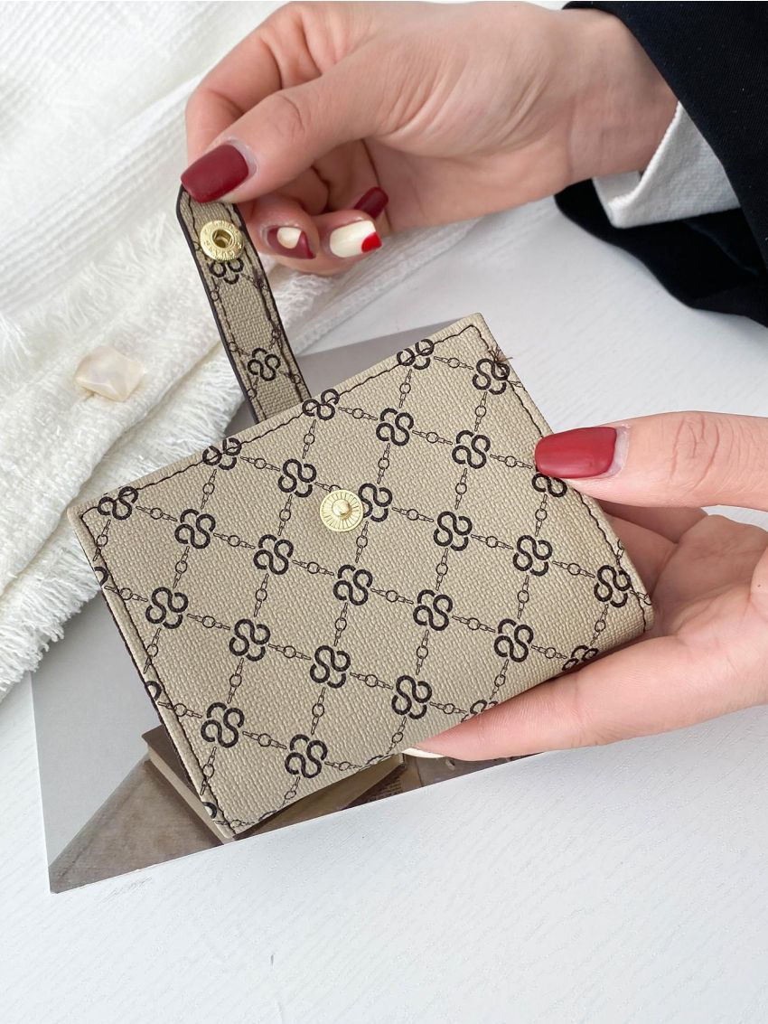 Geometric Pattern Multiple Card Slots Khaki Fashionable For Daily Use