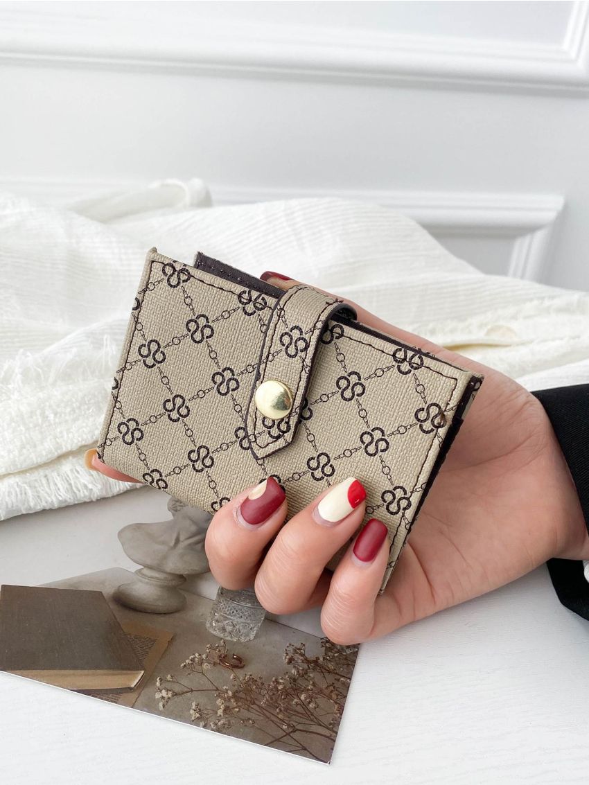 Geometric Pattern Multiple Card Slots Khaki Fashionable For Daily Use