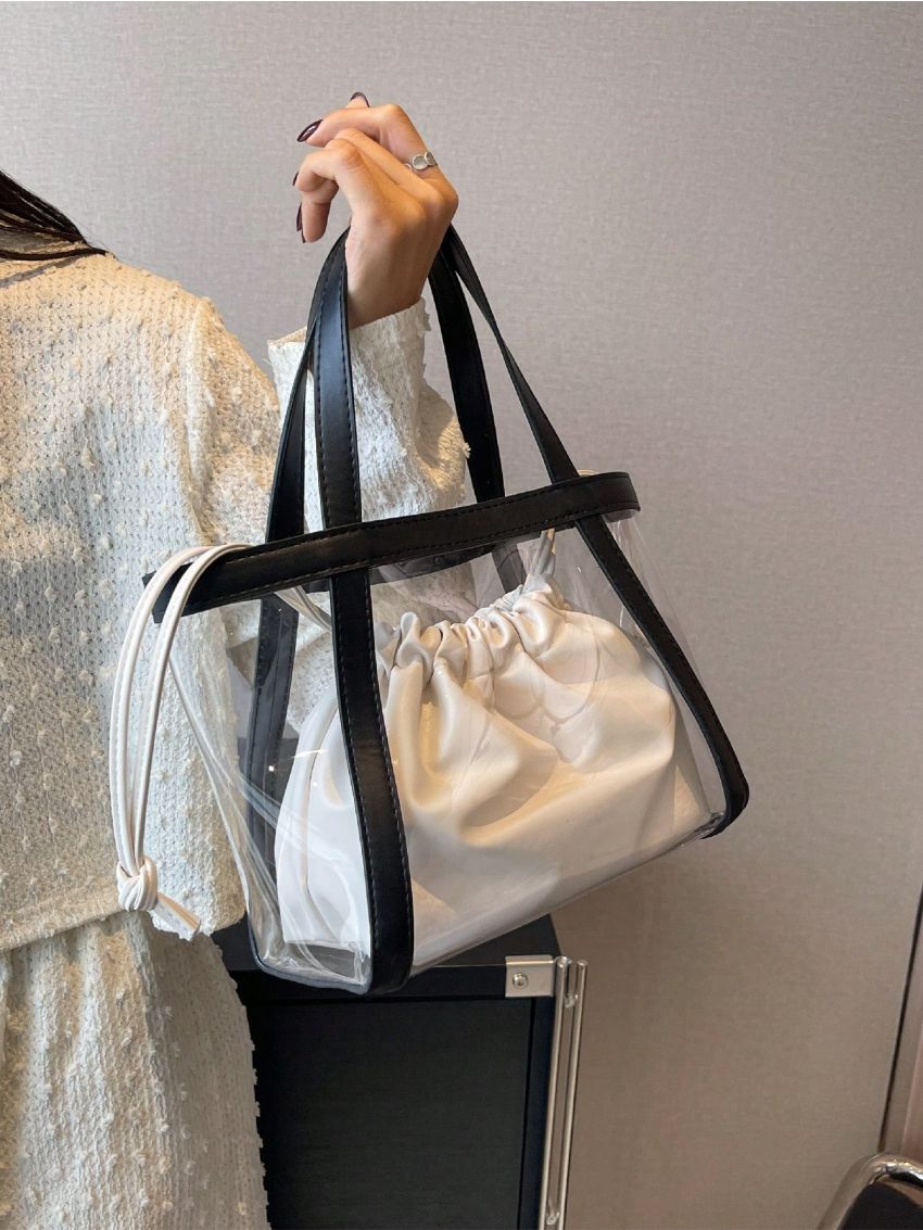 Fashionable Shoulder Bag With Inner Pouch Small No-closure PVC