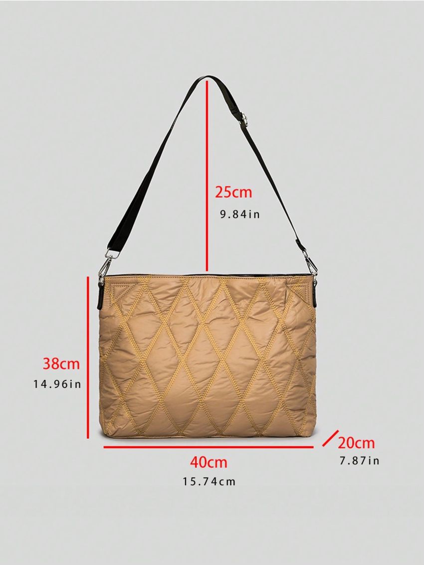 Large Khaki Top Handle Bag Minimalist Argyle Quilted
