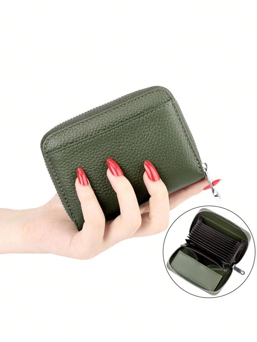 RFID Blocking Accordion Card Wallet With Large Capacity, Genuine Leather Card Holder With Coin Pocket