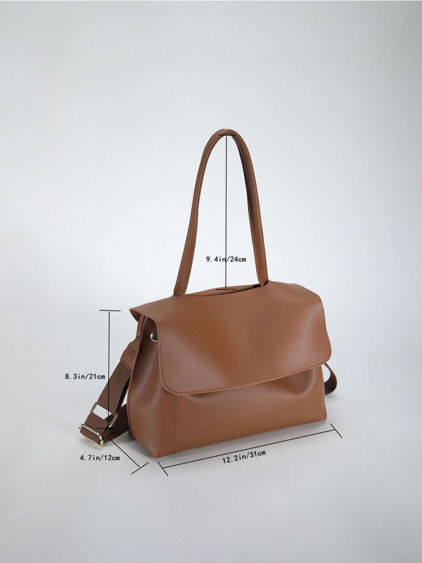 Small Flap Shoulder Bag Solid Brown Minimalist