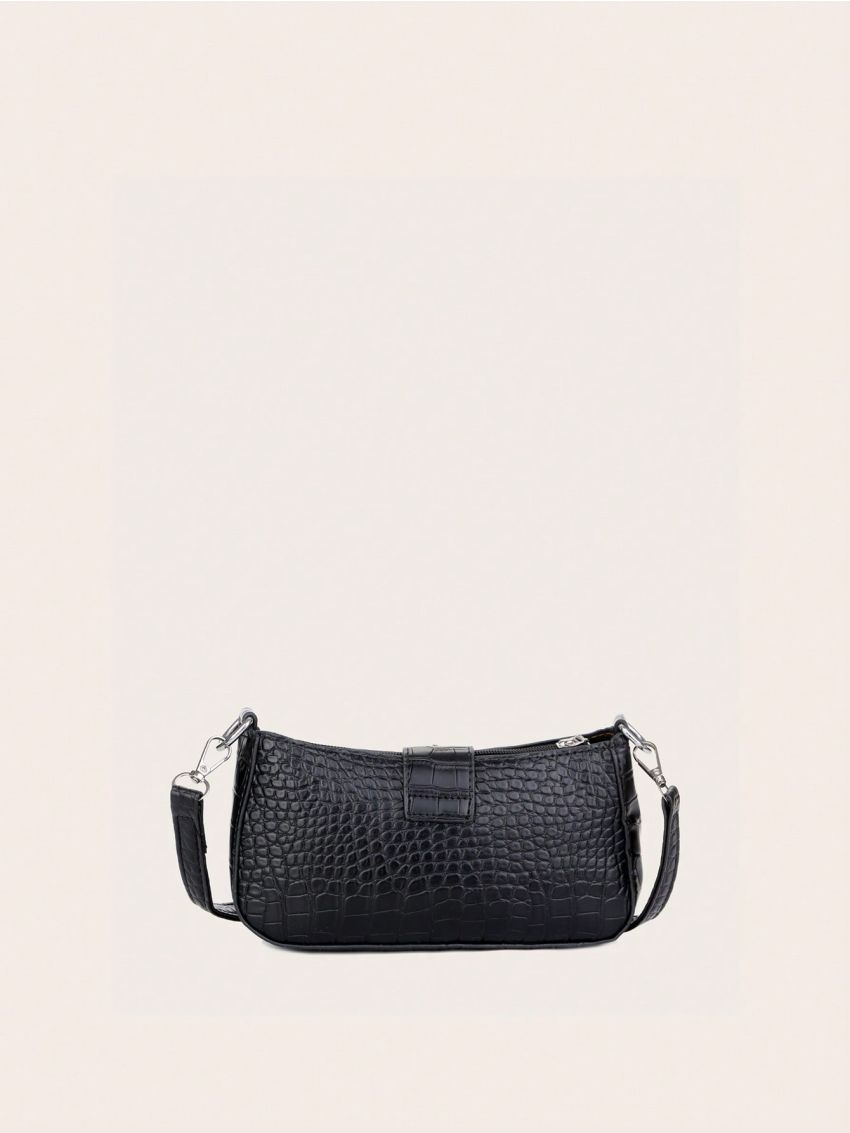 Small Embossed Detail Shoulder Bag Buckle Decor