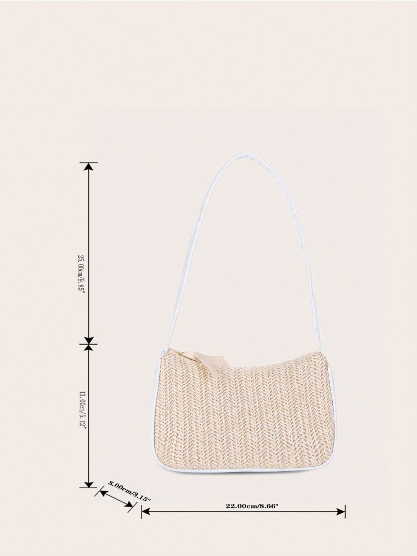 Small Two Tone Straw Bag With Zipper Vacation