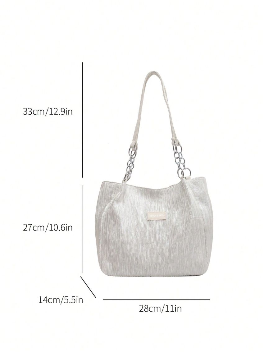 Letter Patch Decor Textured Square Bag Double Handle