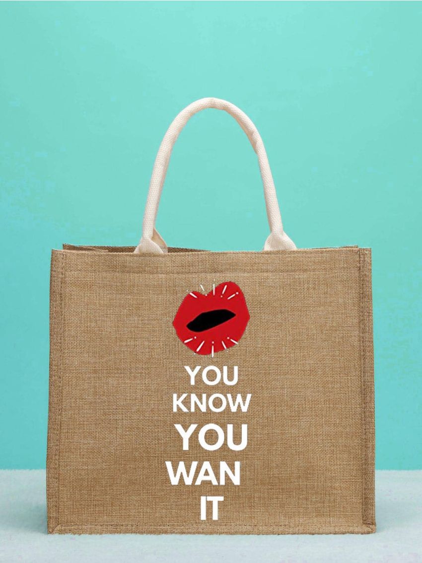 Letter & Lip Print Tote Bag Double Handle