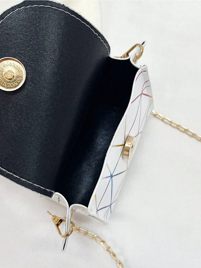 Mini Geometric Pattern Metal Eye Decor Irregular Clutch Bag With Metal Chain