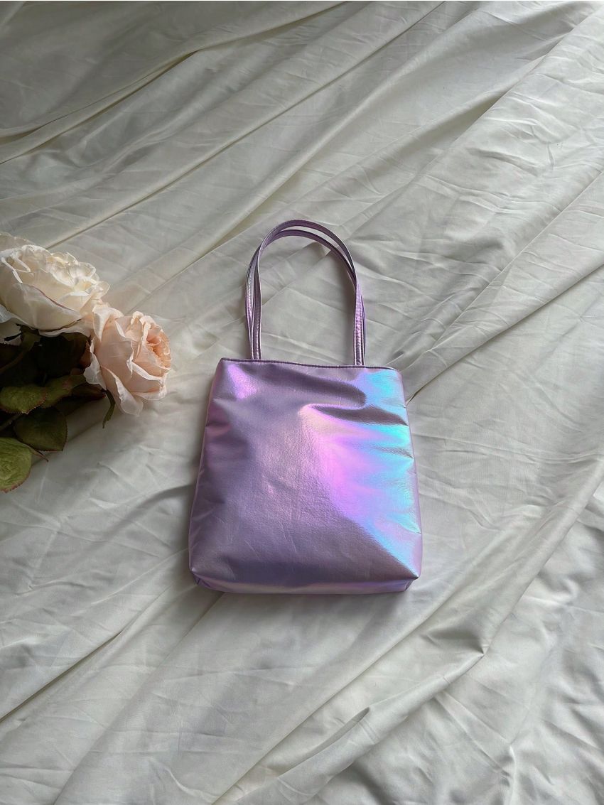Purple Holographic Square Bag with Double Handles