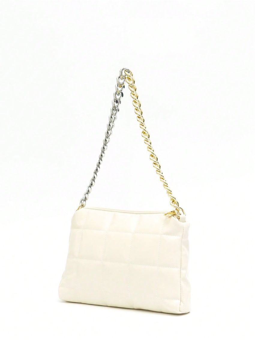 White Square Bag Minimalist Quilted Detail Chain PU