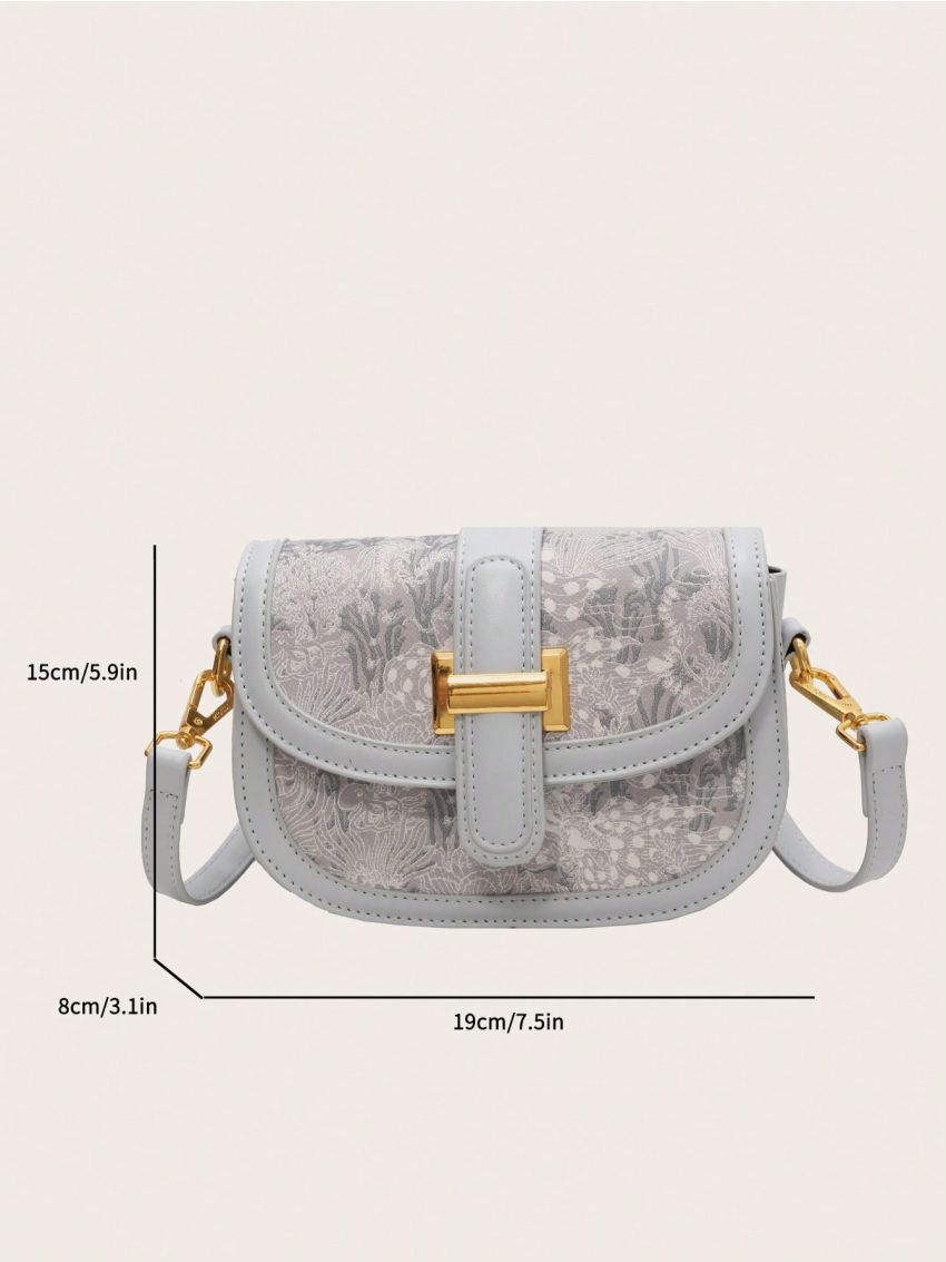 Mini Saddle Bag Floral Pattern Flap PU Fashionable