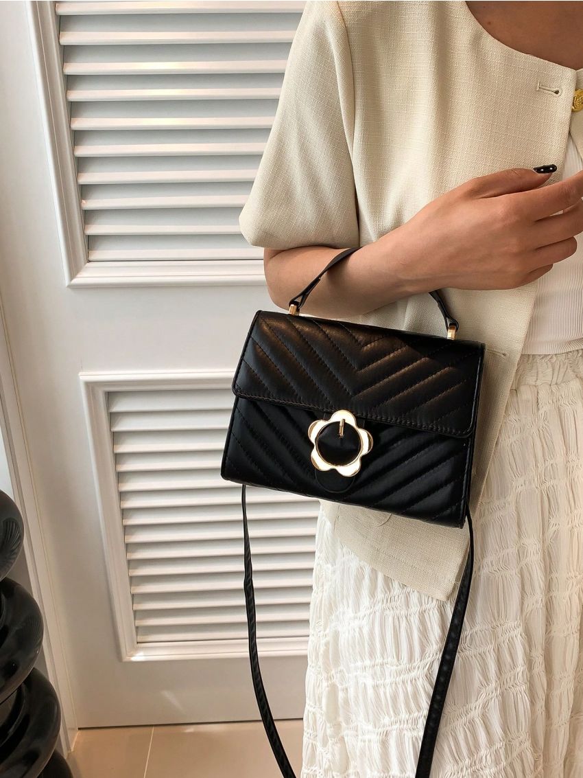 Mini Square Bag Quilted Detail Flower Decor Fashionable Flap