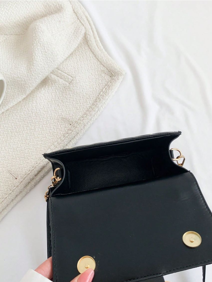 Mini Square Bag Quilted Detail Flower Decor Fashionable Flap