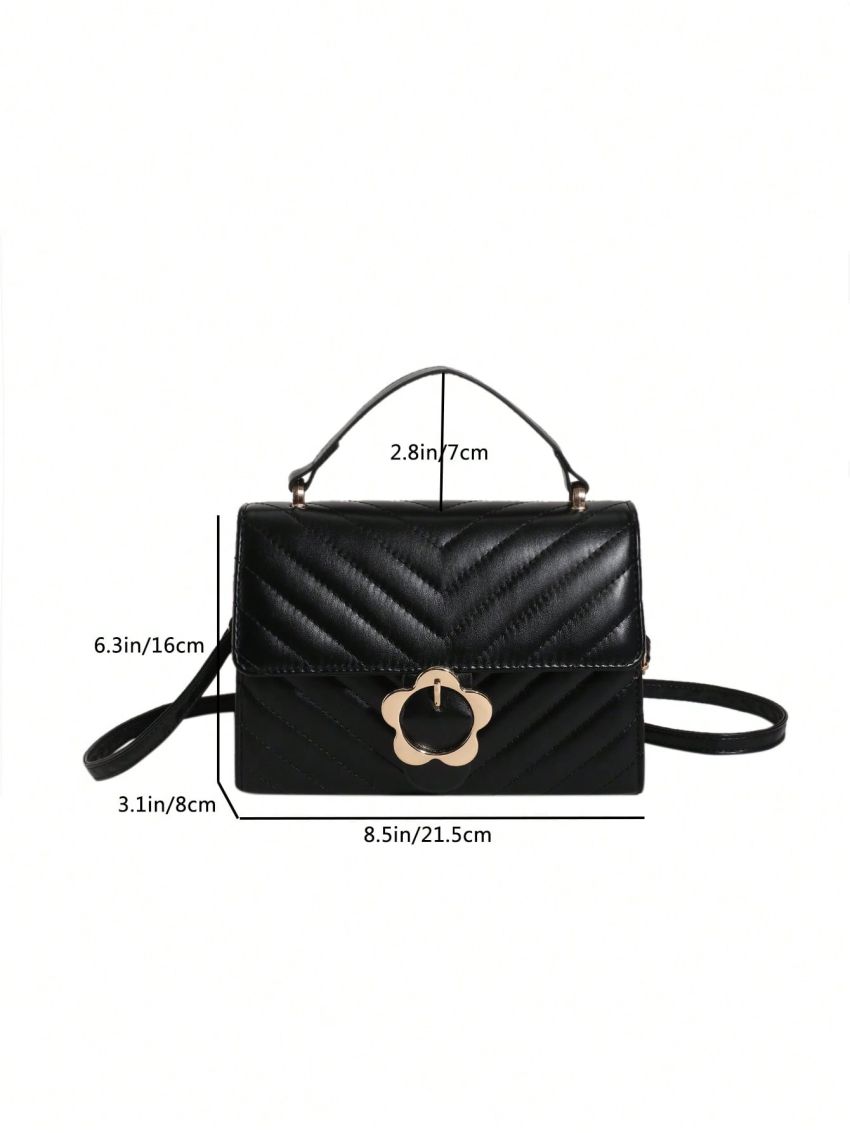 Mini Square Bag Quilted Detail Flower Decor Fashionable Flap