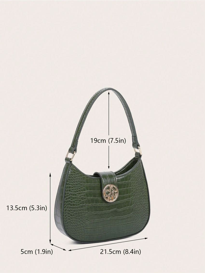 Crocodile Embossed Hobo Bag Metal Decor Elegant PU